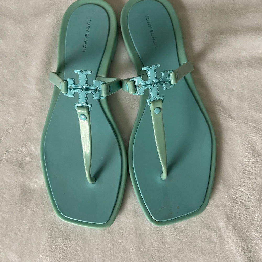 Tory Burch Roxanne jelly Sandals with T-Strap Design island blue NWOT